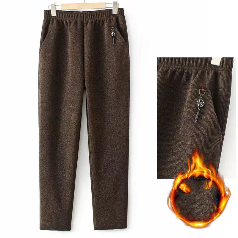 Middle Aged And Elderly Women's Plush High Waist Plus Size Loose Trousers