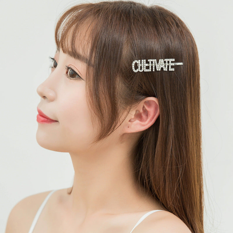 Korean English Rhinestone Letter Hairpin
