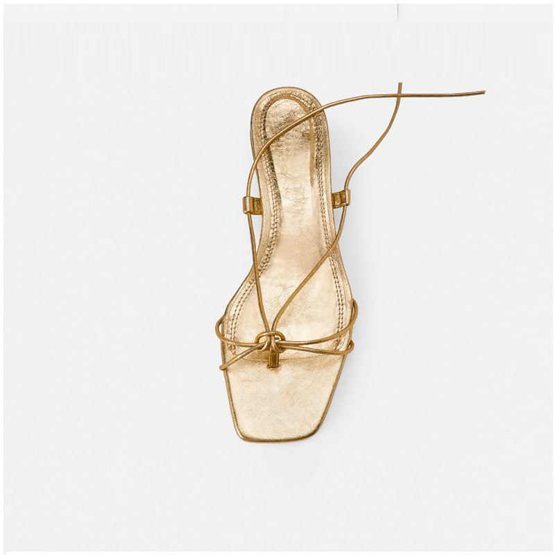 Lace-up Roman sandals chunky heel evening shoes