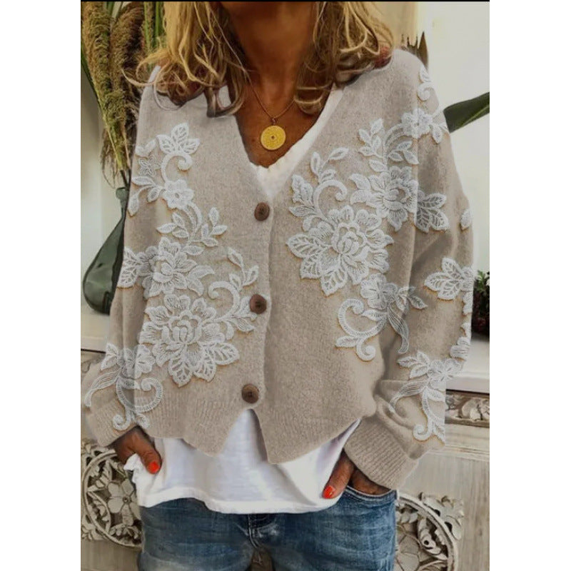 Women's Abstract Printing Casual Coat Cardigan
