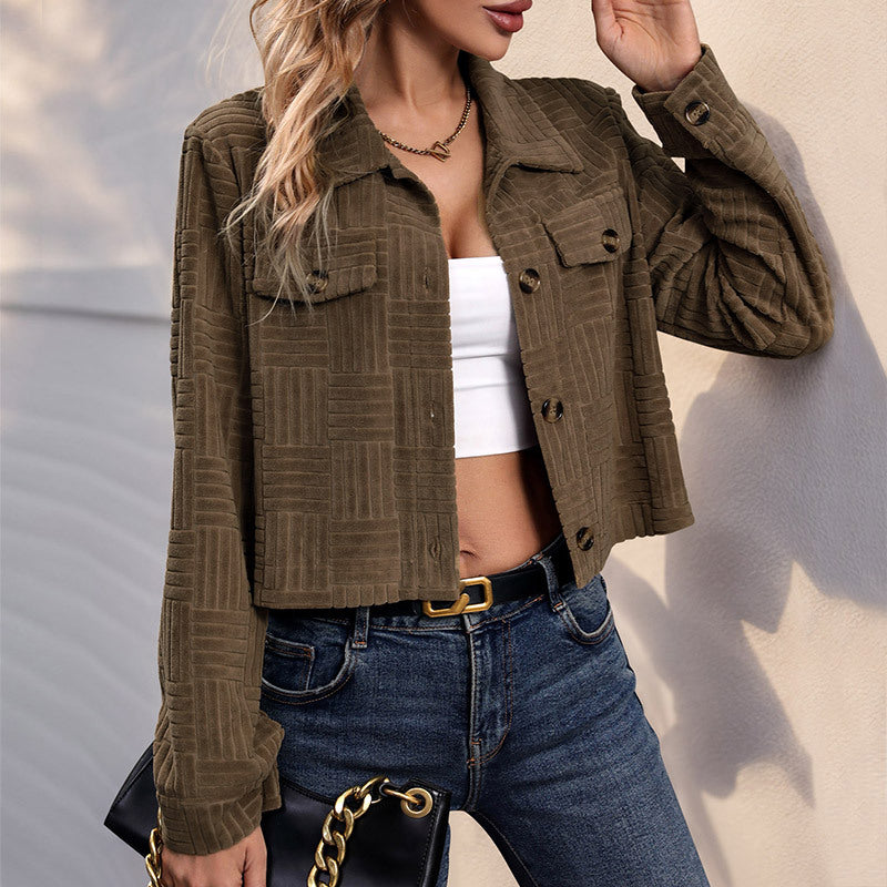 Retro Overalls Style Corduroy Solid Color European And American Khaki Coat