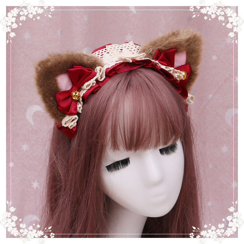 Lolita hair ornament Plush cat ear Lolita headdress lace Ribbon Headband