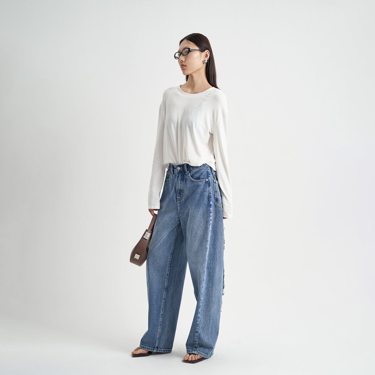 Blue Washed Loose Jeans High-end Women's Trousers High-grade