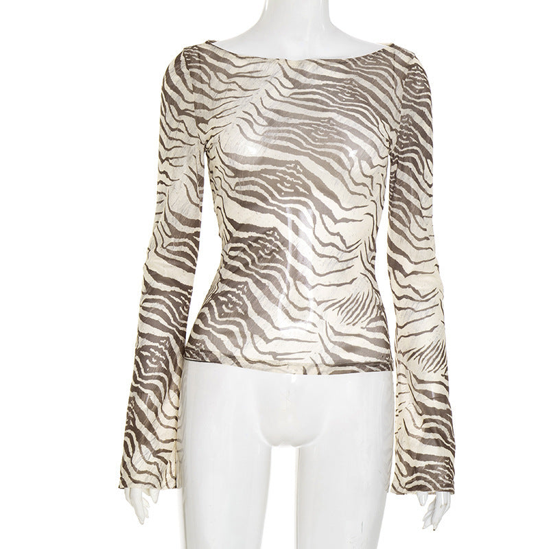 Womens Lightweight Loose-fitting Sexy Animal-print T-shirt Top