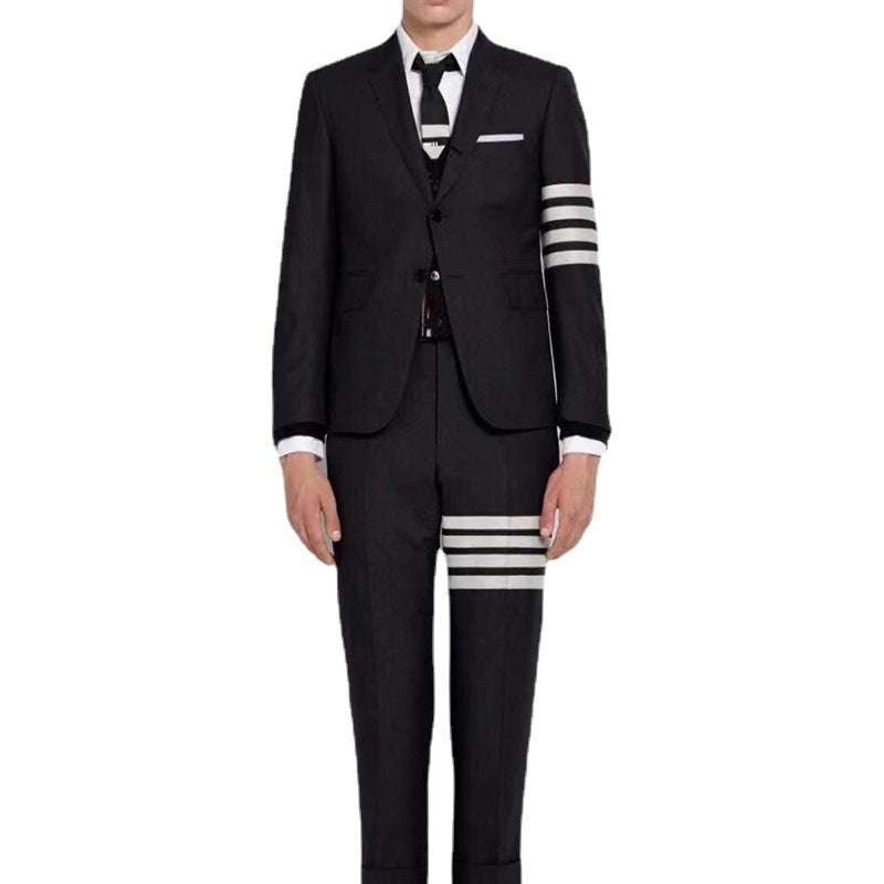 Men's Ladies Couple White Four-bar Suit Suit Trousers Wool Blended British Style Business Suit