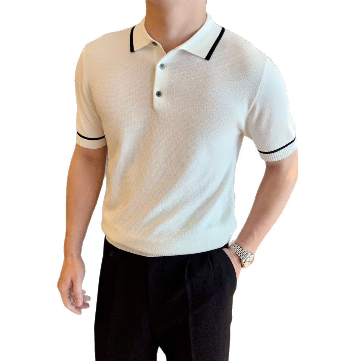 Simple Stylish Loose-Fitting Casual Knitted Short-Sleeve Shirt For Men