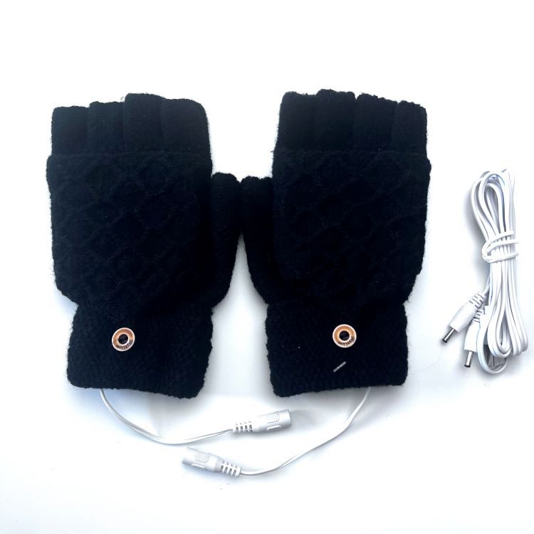 USB-strikkede jacquard-halvfinger-flip-elhandsker