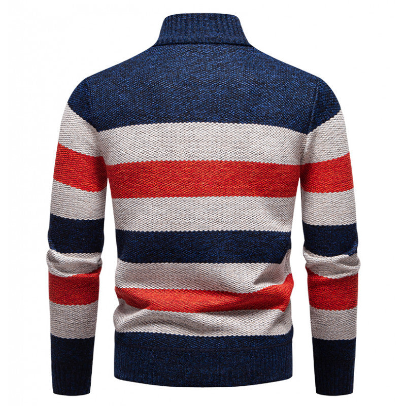 Herre Color-Block Termisk Sweater Med Stand-Up Krave Og Halv Lynlås, Fleeceforet