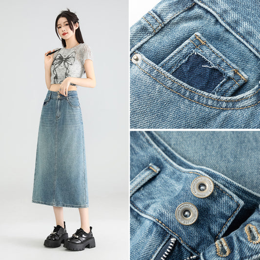 Thin Loose Distressed High Waist Slit Midi Dress
