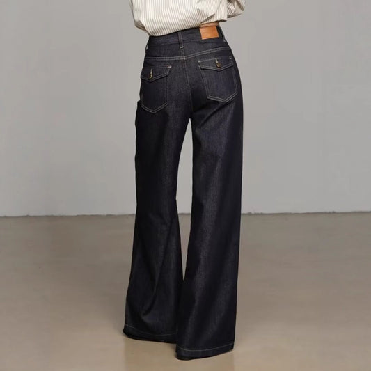 Mørkeblå løstsiddende denimjeans med vide ben