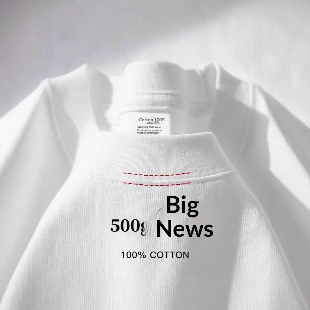 Ivory White 500g Heavyweight Pure Cotton Solid-Color Short-Sleeve Top