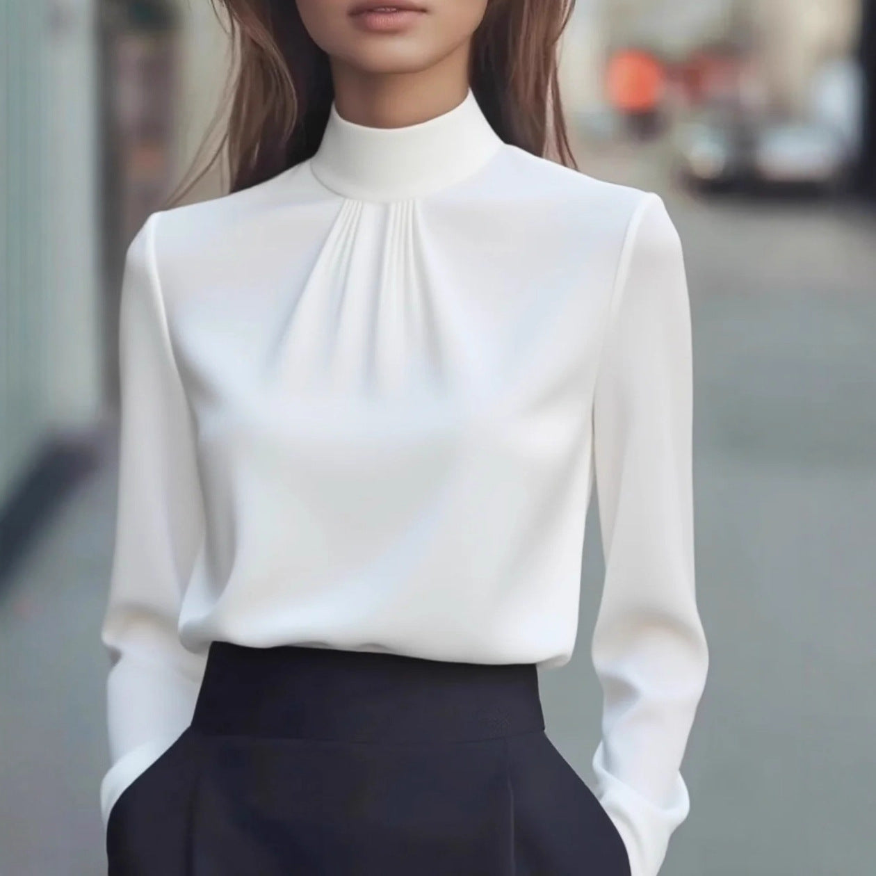 Women's Casual Fashionable Elegant Solid-Color Long-Sleeve Shirt