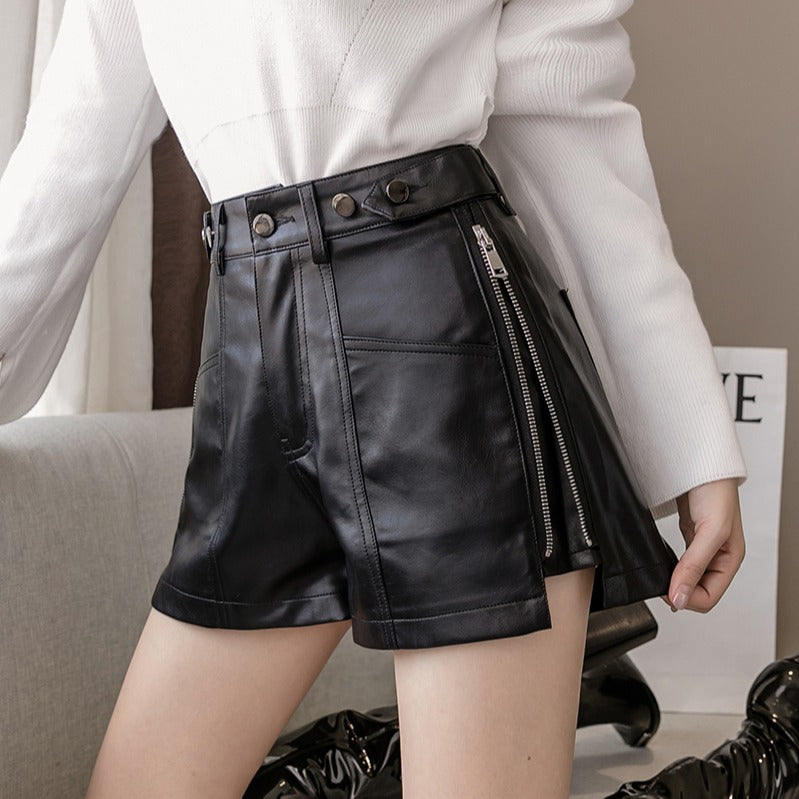 Korean Style Slim Fit All-match Stylish Leather Shorts