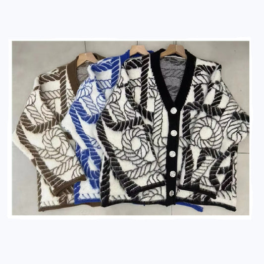 Contrast Color Korean Style Loose Chic Style Cardigan Mid-length Coat For Women