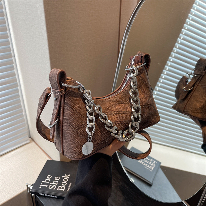Stitching Underarm Chain Denim Shoulder Messenger Bag