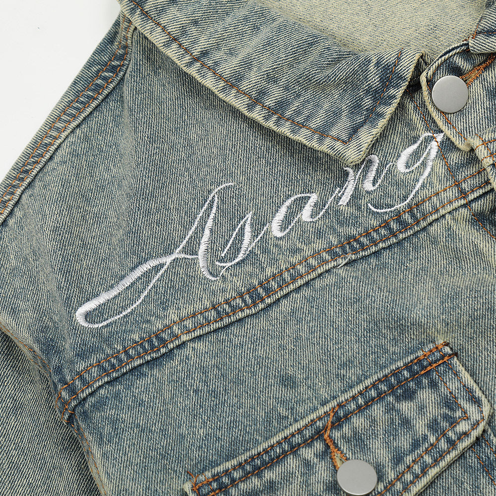 Men's Loose Hoodie Washed And Worn Lapel Denim Jacket Coat American Fashion