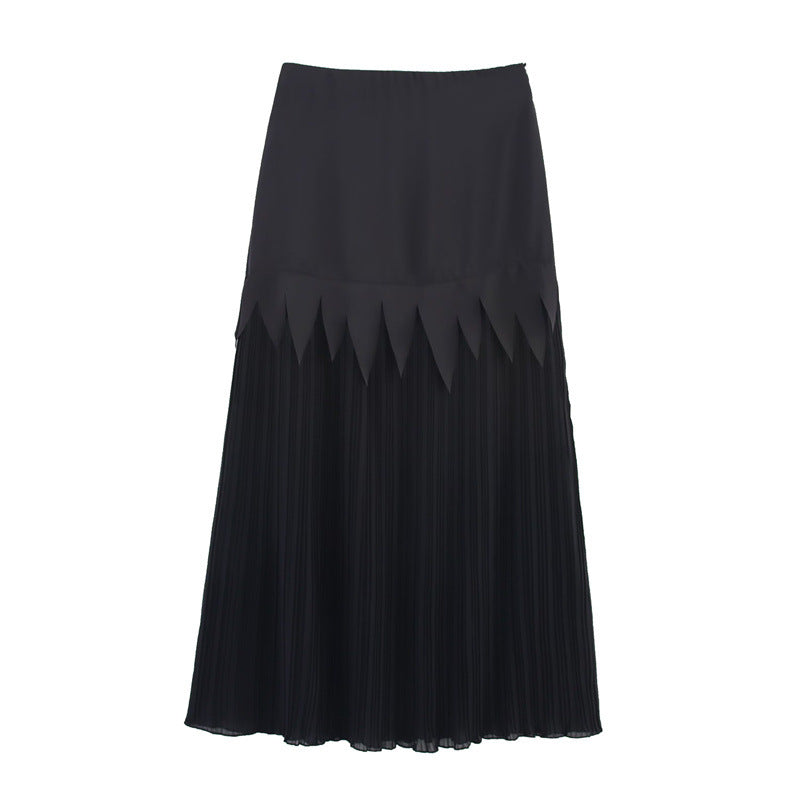 Satin Chiffon Slimming Patchwork Pleated Skirt Acetate
