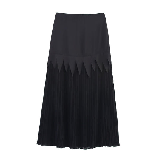 Satin Chiffon Slimming Patchwork Pleated Skirt Acetate