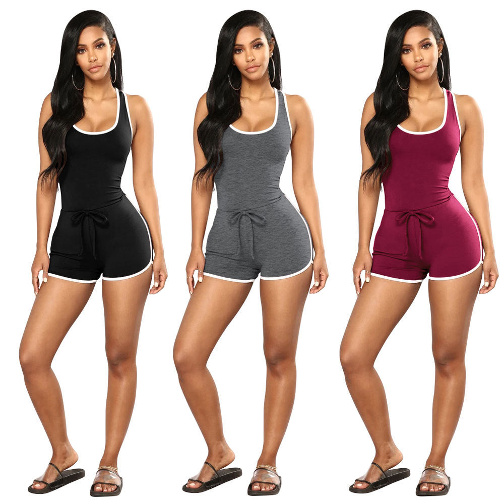 Fashion Solid Color Sexy Racer Back Jumpsuit