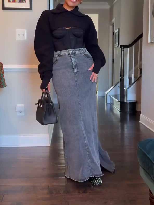 Denim Bodycon Maxinederdel