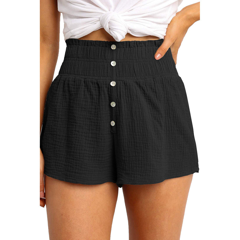 New Solid Color High-waisted Button-embellished Casual Straight-leg Pants