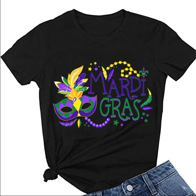 Carnival Sleep Cap Letter Print T-Shirt