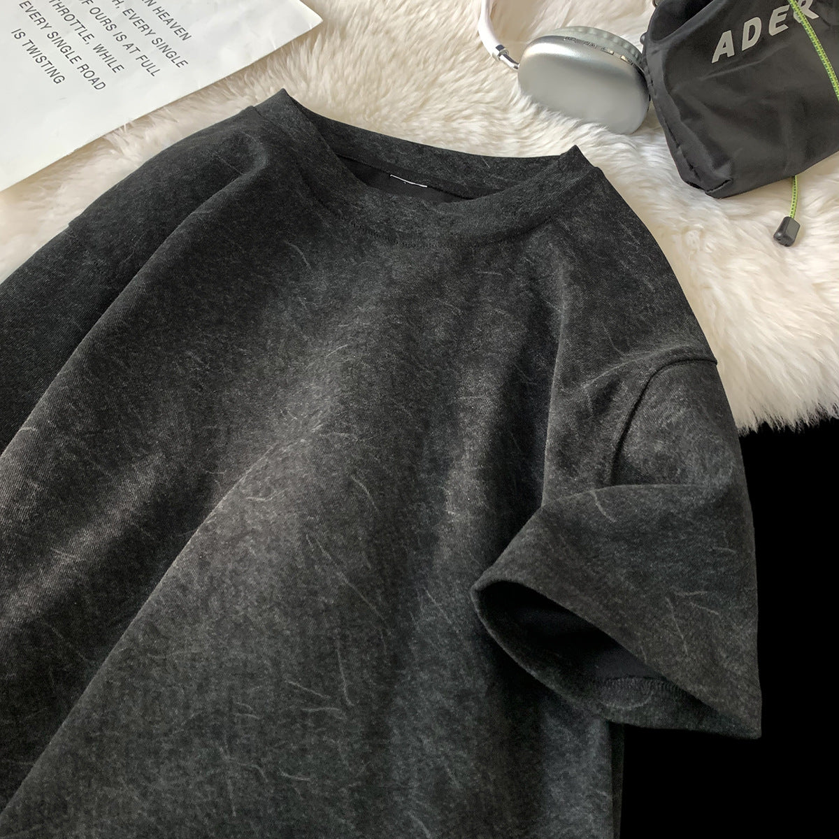 Stenvasket Iskold Tencel Bomuld Is-silke Kortærmet T-shirt