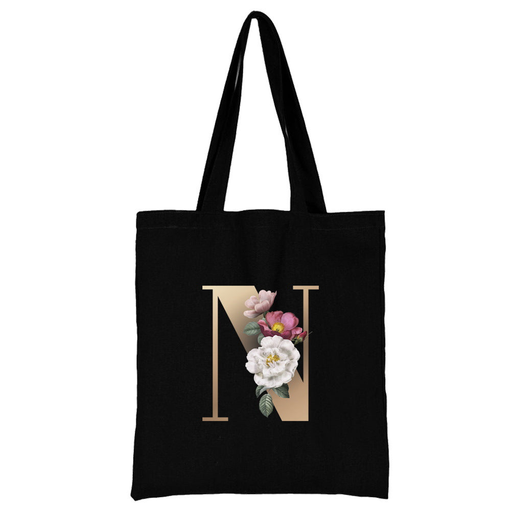 English Alphabet Flower Printed Canvas Bag