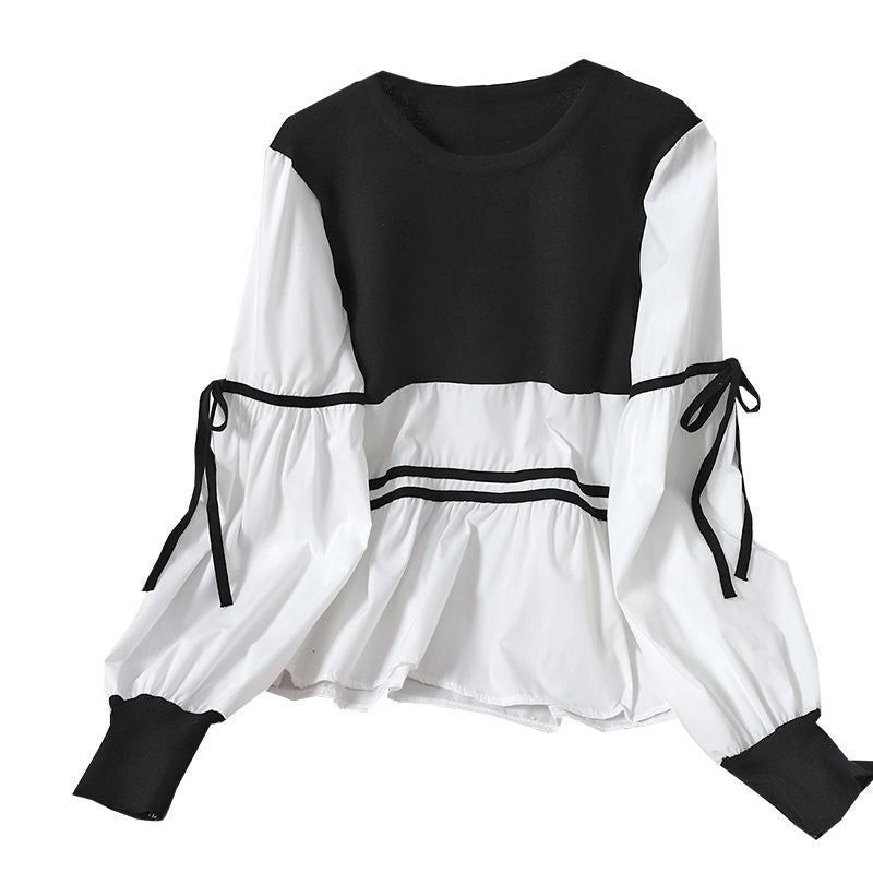 Striped Top Drawstring Long Sleeve Inner Wear Loose Shirt