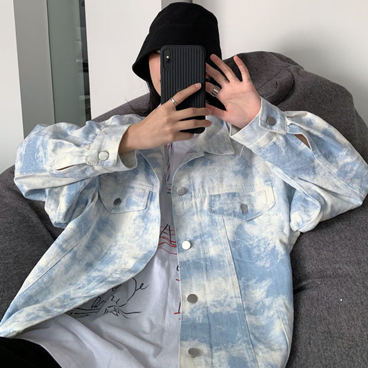Tie-dye Denim Jacket Women's Peplum Loose