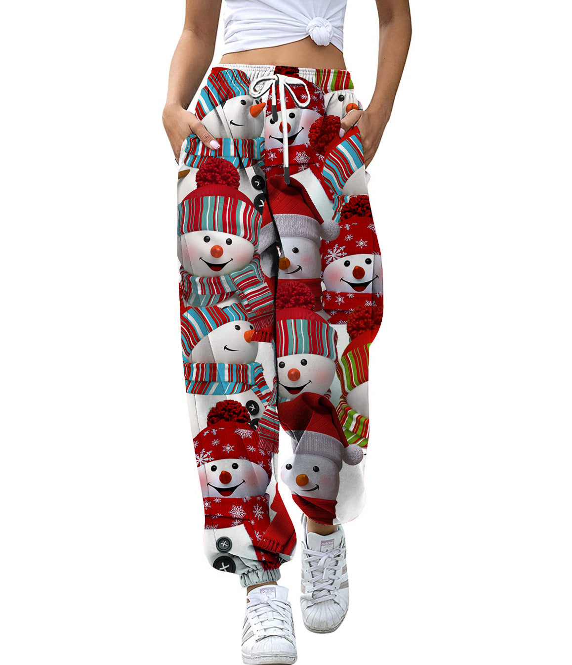 European And American Christmas High Waist Loose 3d Printed Casual Drawstring Women's Sports Casual Pants