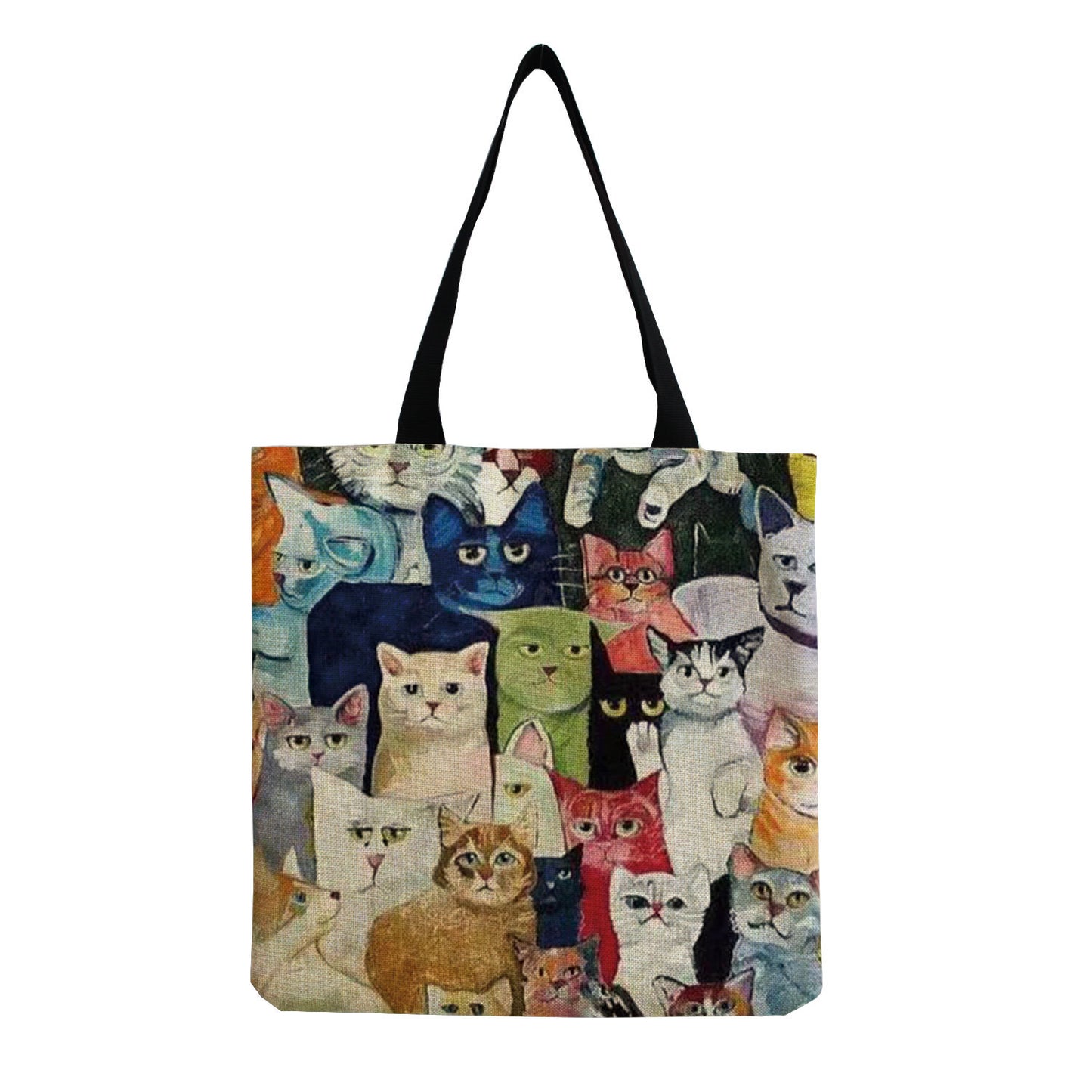 Foldable Portable Cute Cat-group Printed Handbag
