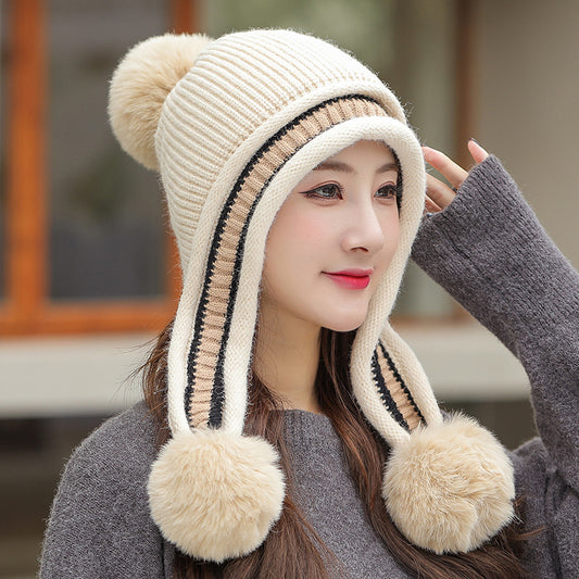 Ladies Knitted Hat Colorblock Casual Ear Guards For Warmth