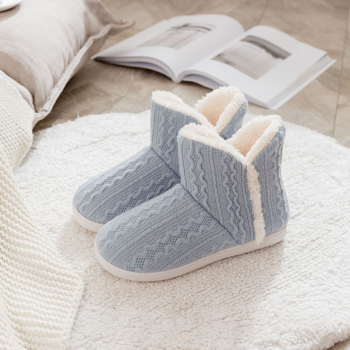 Autumn And Winter Women's High Top Knitted Confinement Shoes
