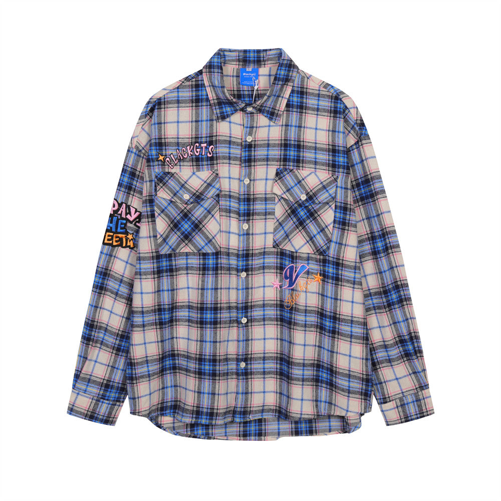 Men's Spring And Autumn Loose Shirt Letter Embroidery Casual Thin Lapels Coat