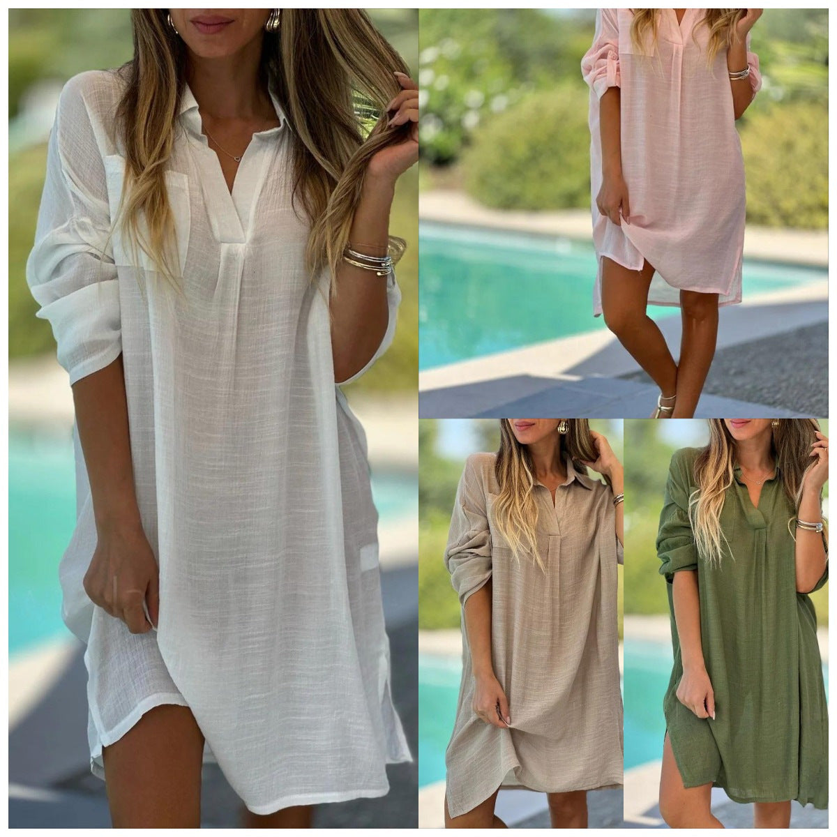 Casual Loose Beach Short-Sleeve Shirt Dress For Women