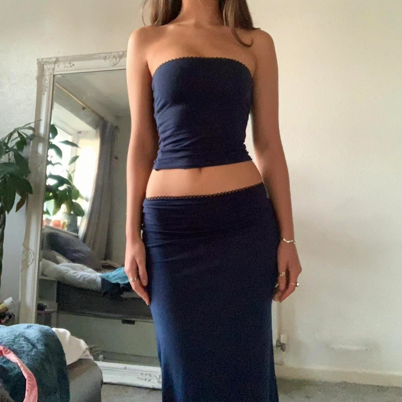 Sexy Band Elastic Tube Top T-shirt Long Dress Suit For Women