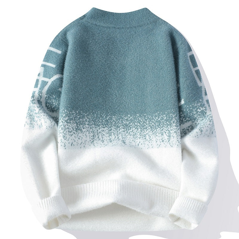 Mens Thickened Warm Color-Block Sweater