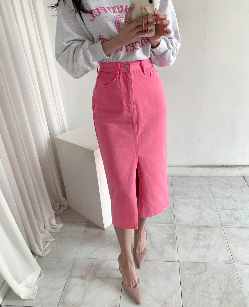 Niche Retro High Waist Slimming Design Slit Slim-fitting Sheath Denim Skirt