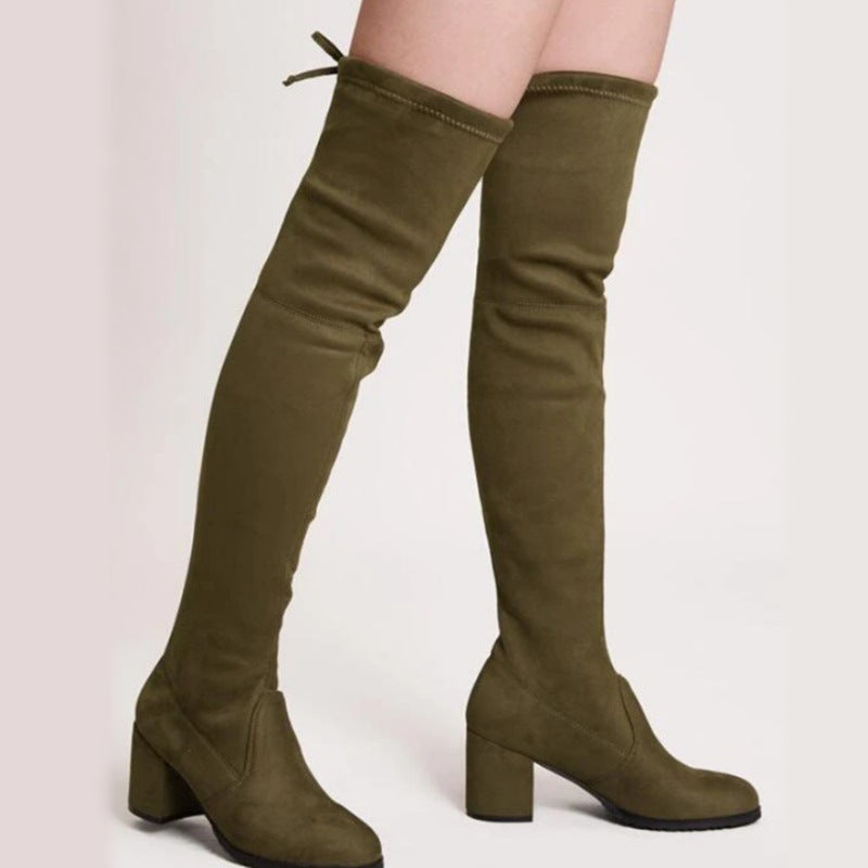 Mid-High Tube Chunky Heel High Heel British Style Fashion All-match Stretch Boots