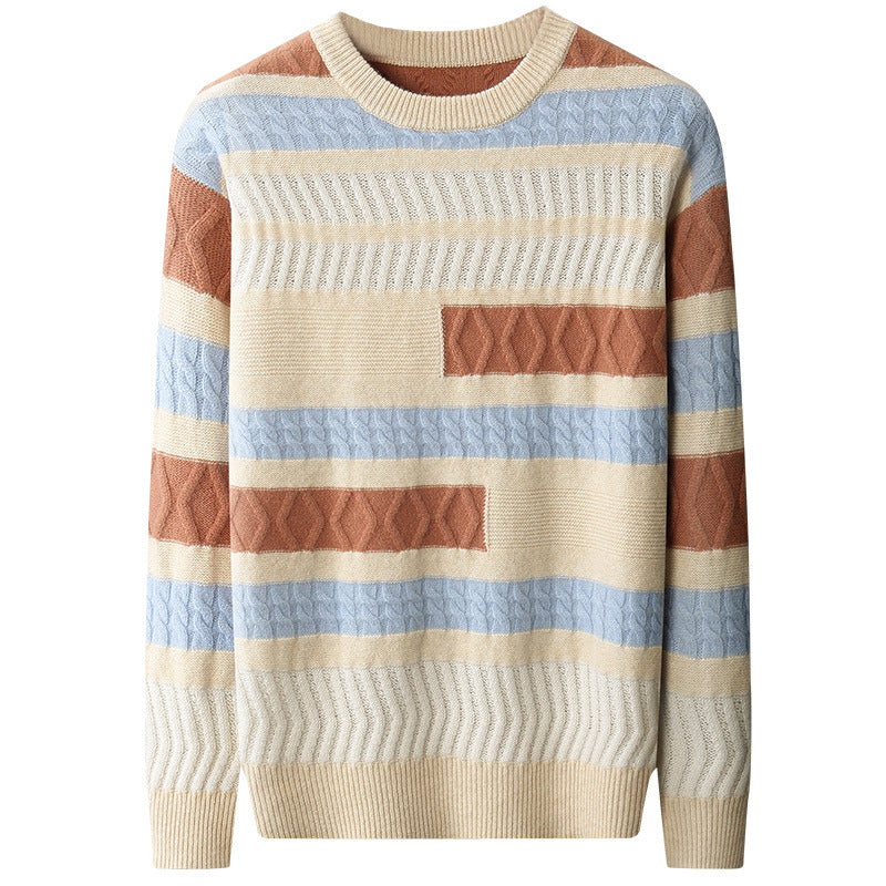 Koreansk stil Farveblok Crew Neck Cashmere Sweater til Mænd Kontrastfarve