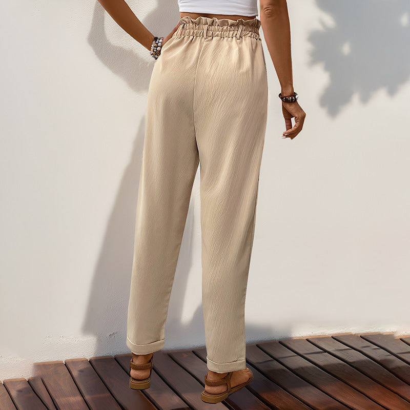 Women's Pants Pocket Elastic Waist Apricot