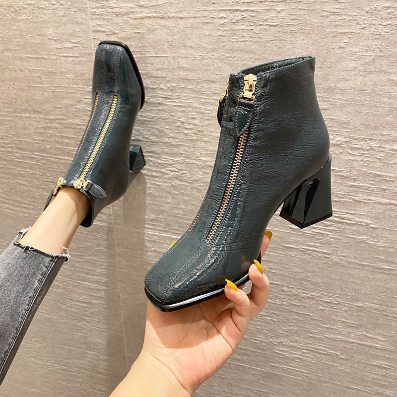 Patent Leather High-heeled All-match Plus Cashmere Martin Boots