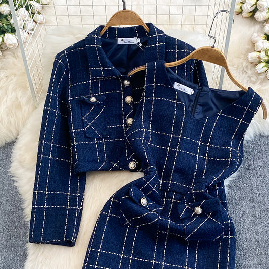 Elegant Tweed Two-piece Set With Long Sleeves