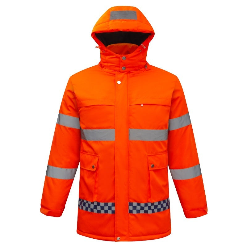Reflective Stripe Duty Labor Protection Cotton-padded Jacket Men's USB Charging Heating Cold Protective Clothing Electric Heating Work Clothes Autumn And Winter Stain-resistant Cotton-padded Coat