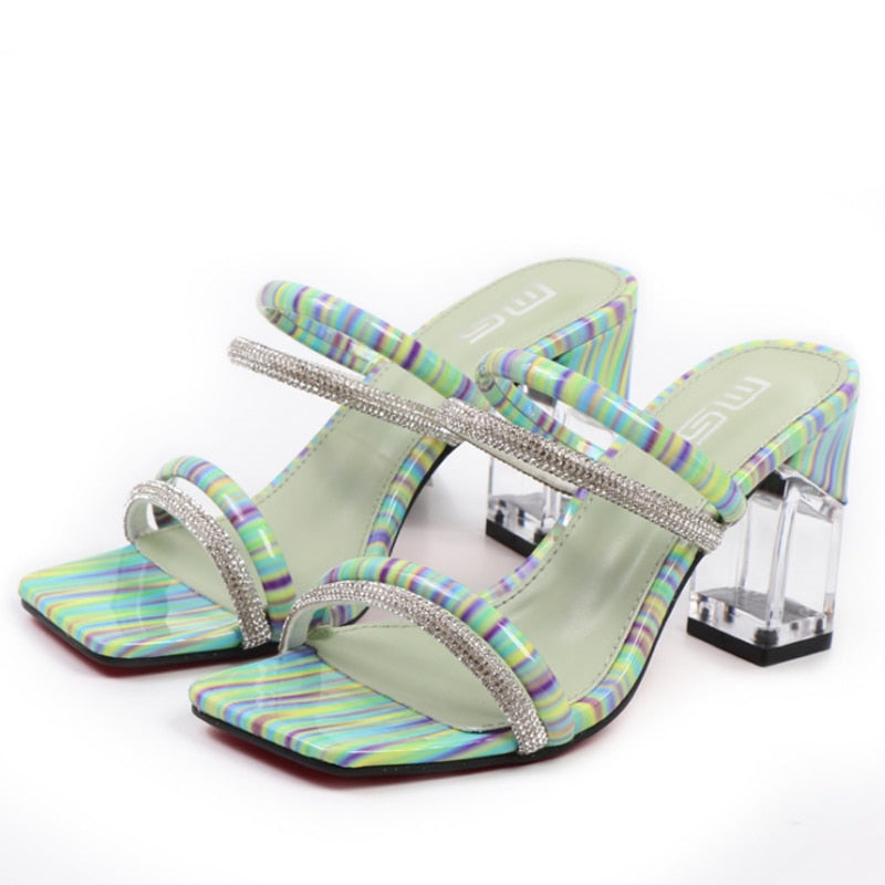 One Line Sandals And Slippers Crystal High Heeled Large Size Comfortable Sandals