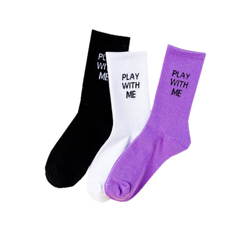 Macaron-colored Trendy Fashion Letter Mid-calf Socks