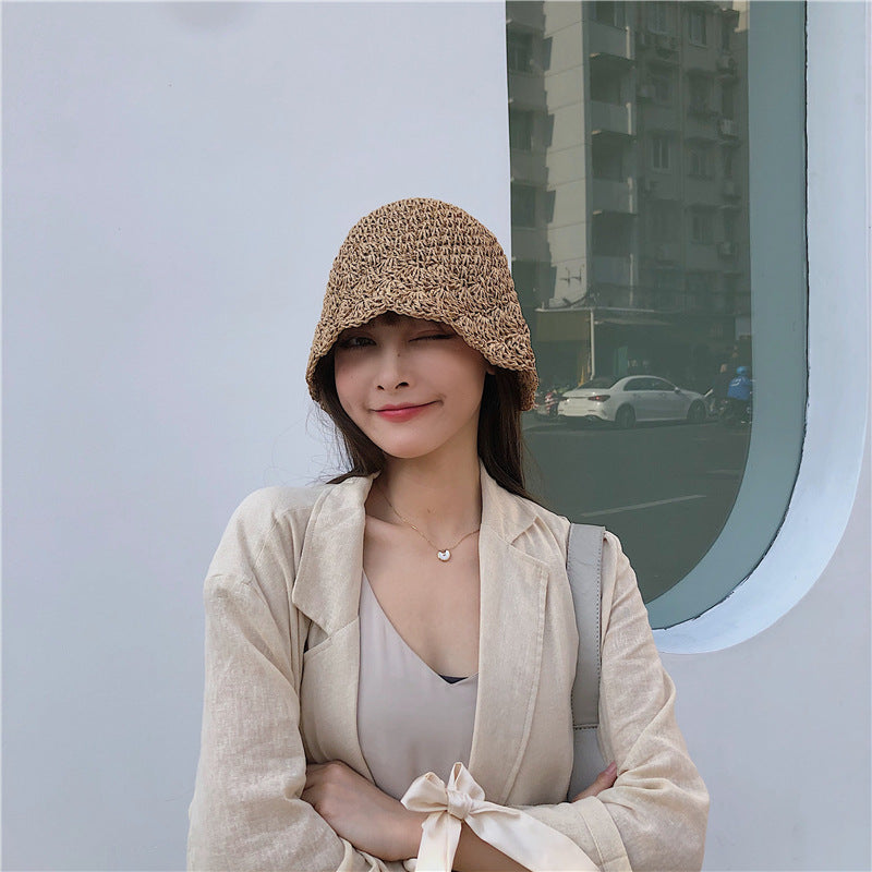 Summer Sun Protection Lace Straw Bucket Hat