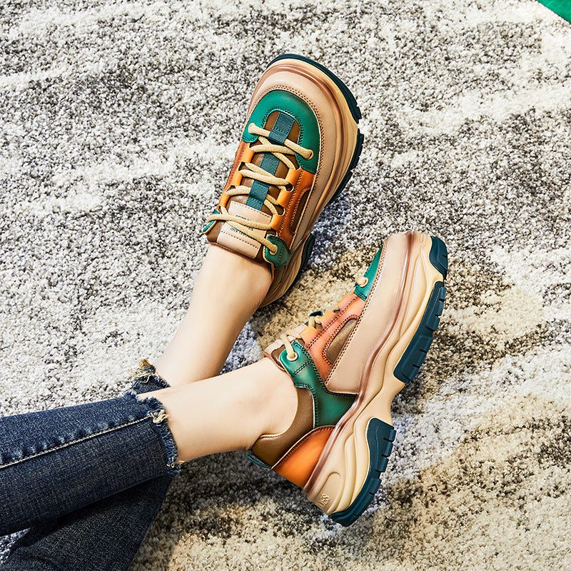Suction Film Sole Dad New Leather Women's Retro Ethnic Fashion Shoes