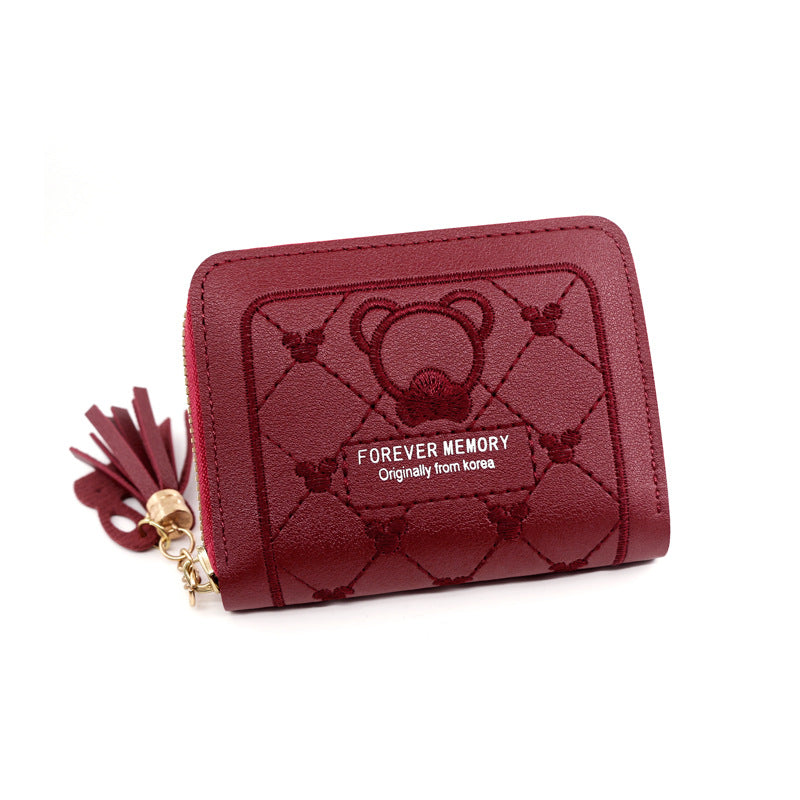 Embroidered Love Korean Women's Wallet Short Clutch Little Girl Coin Purse Women's Zipper Bag Card Holder Card Case